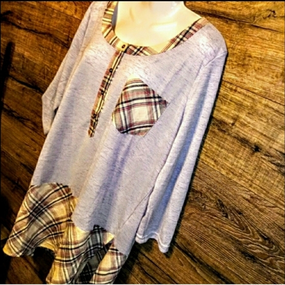 Love Top Size 1X Plaid High Low Crop Sleeve NWT - Picture 4 of 12